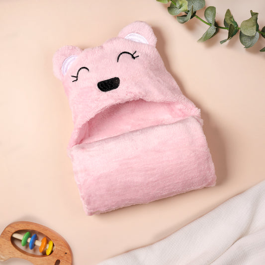 Pink Bear Hooded Fur Baby Blanket