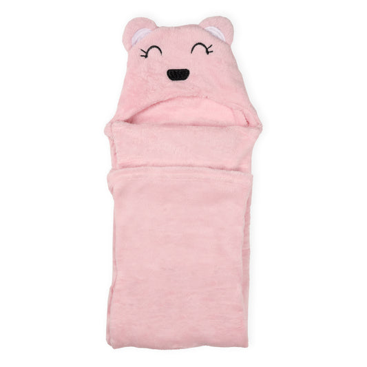 Pink Bear Hooded Fur Baby Blanket