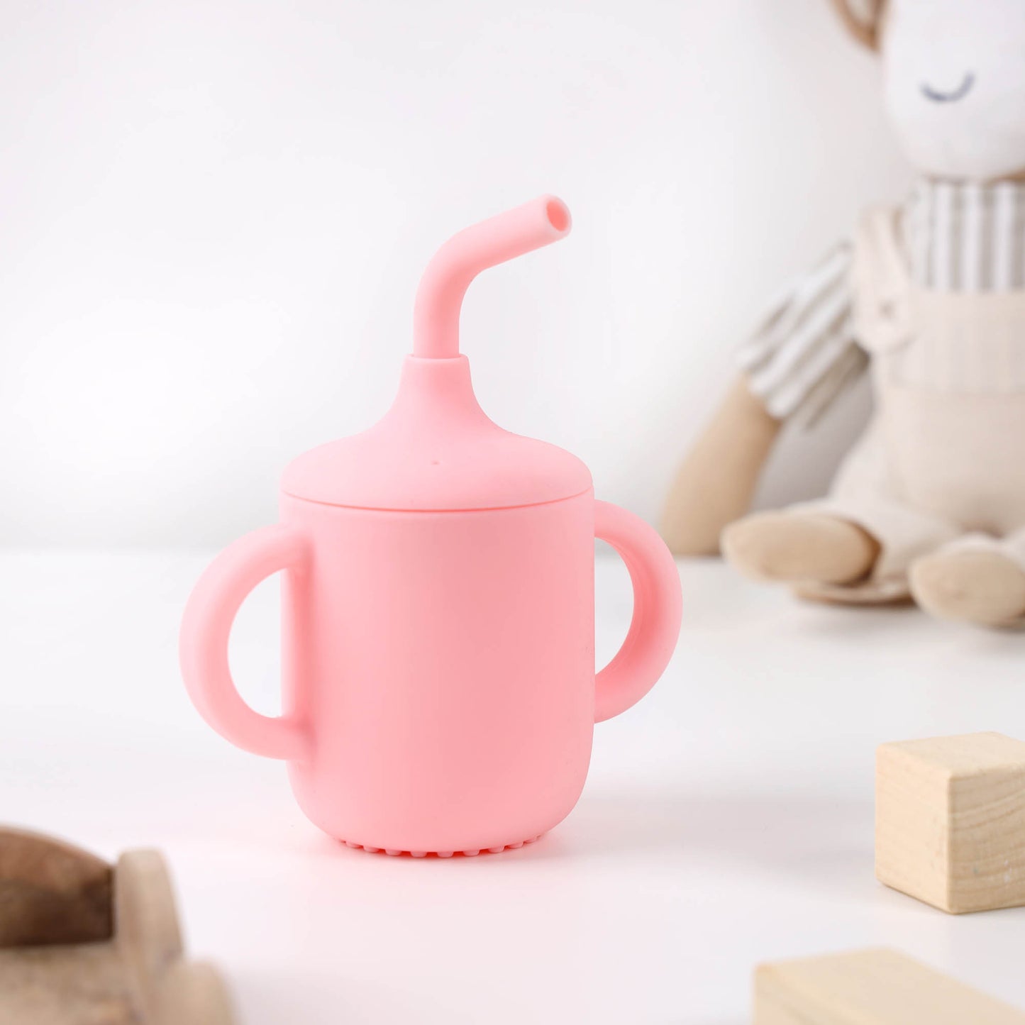 Silicone Pink Cup With Straw