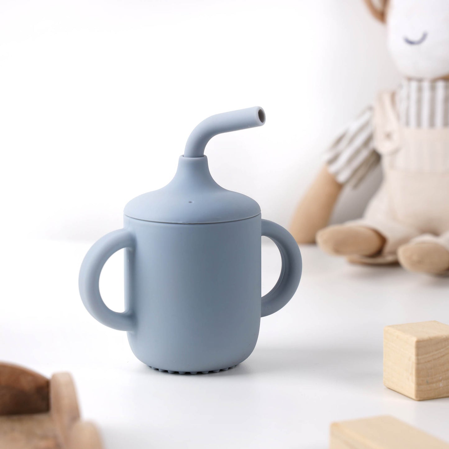 Silicone Blue Cup With Straw