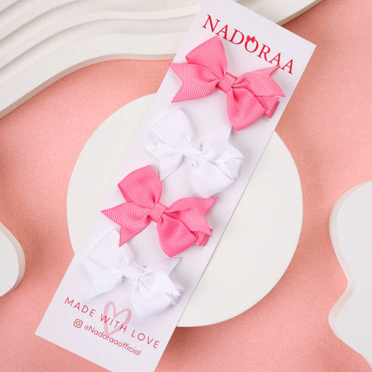 White And Hot Pink Locks Hairclips (Pack of 4)
