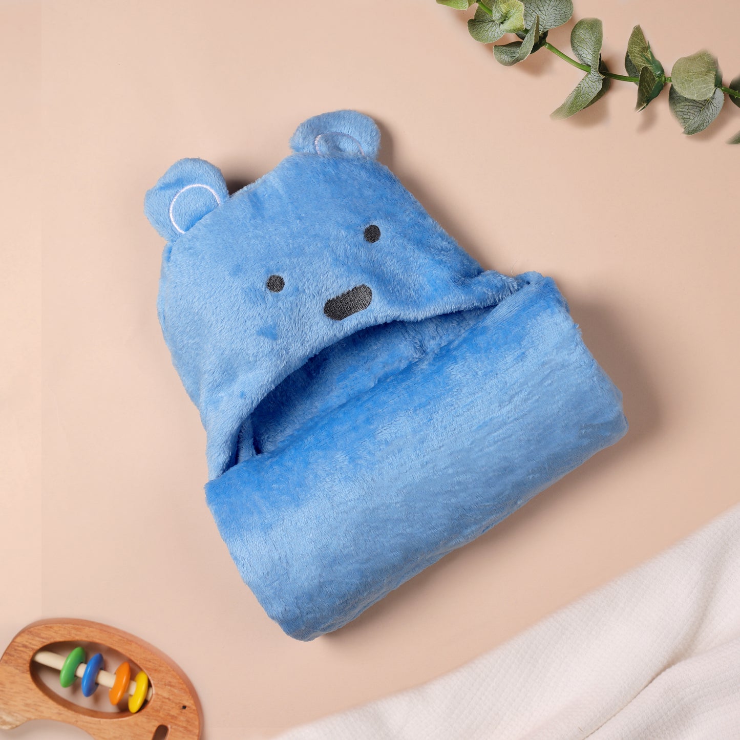 Blue Bear Hooded Fur Baby Blanket