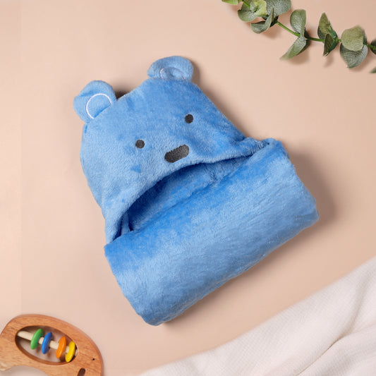 Blue Bear Hooded Fur Baby Blanket