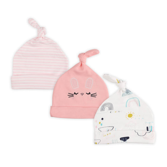 Cute Kitten Knotted Baby Caps - 3 Pack