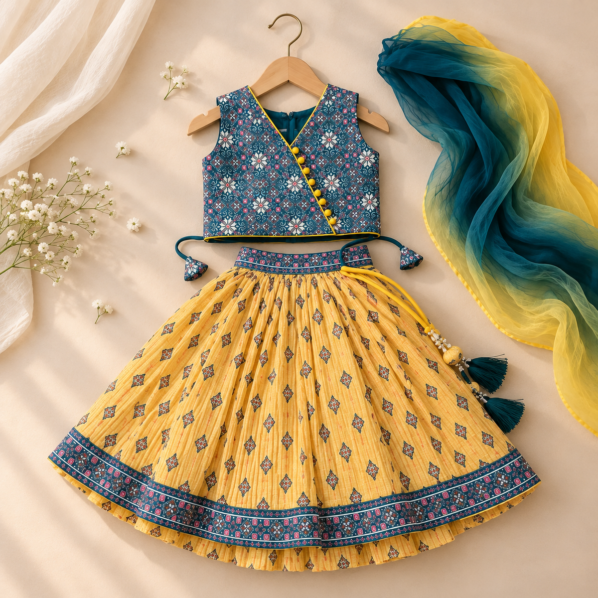 Green & Yellow Ghagra Set