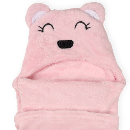 Pink Bear Hooded Fur Baby Blanket