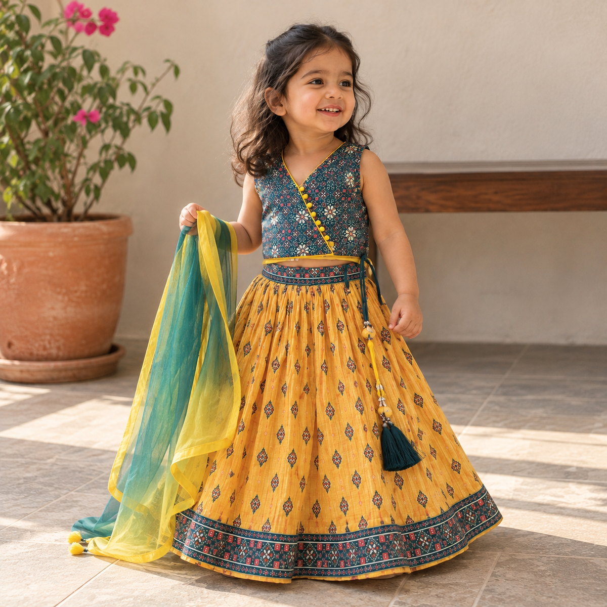 Green & Yellow Ghagra Set