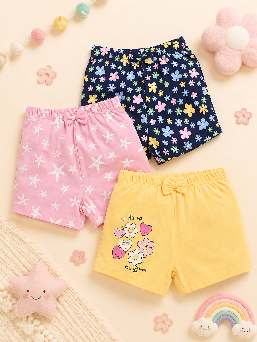 Star & Flower Shorts (Pack of 3)