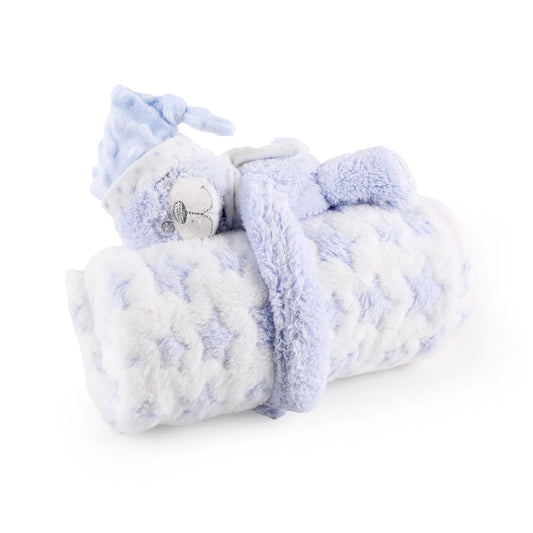 Blue Bear Baby Blanket With Toy